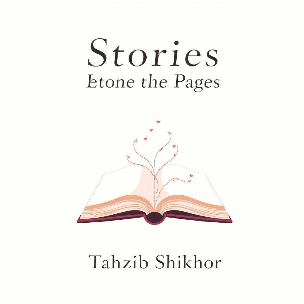 A simple and elegant book cover for a romance novel titled 'Stories Between the Pages' by Tahzib Shikhor