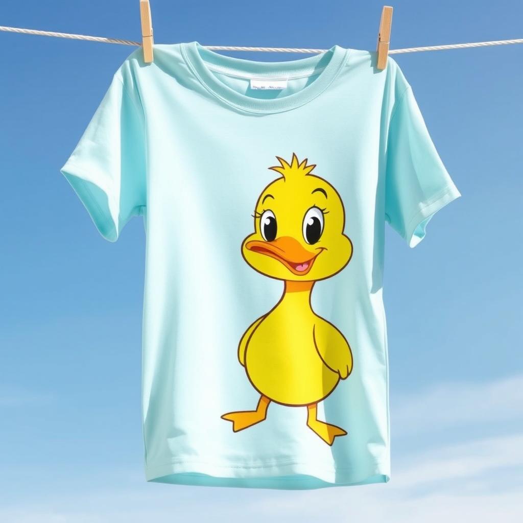 A smooth, wrinkle-free t-shirt featuring a vibrant, cartoonish duck design