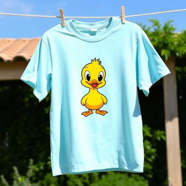 A smooth, wrinkle-free t-shirt featuring a vibrant, cartoonish duck design