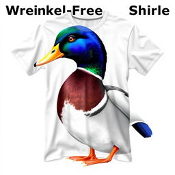 A design of a wrinkle-free t-shirt featuring a highly realistic illustration of a duck