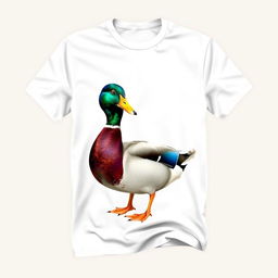 A design of a wrinkle-free t-shirt featuring a highly realistic illustration of a duck