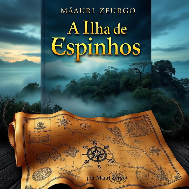 A visually striking book cover design for 'A Ilha de Espinhos' by Màuri Zeurgo