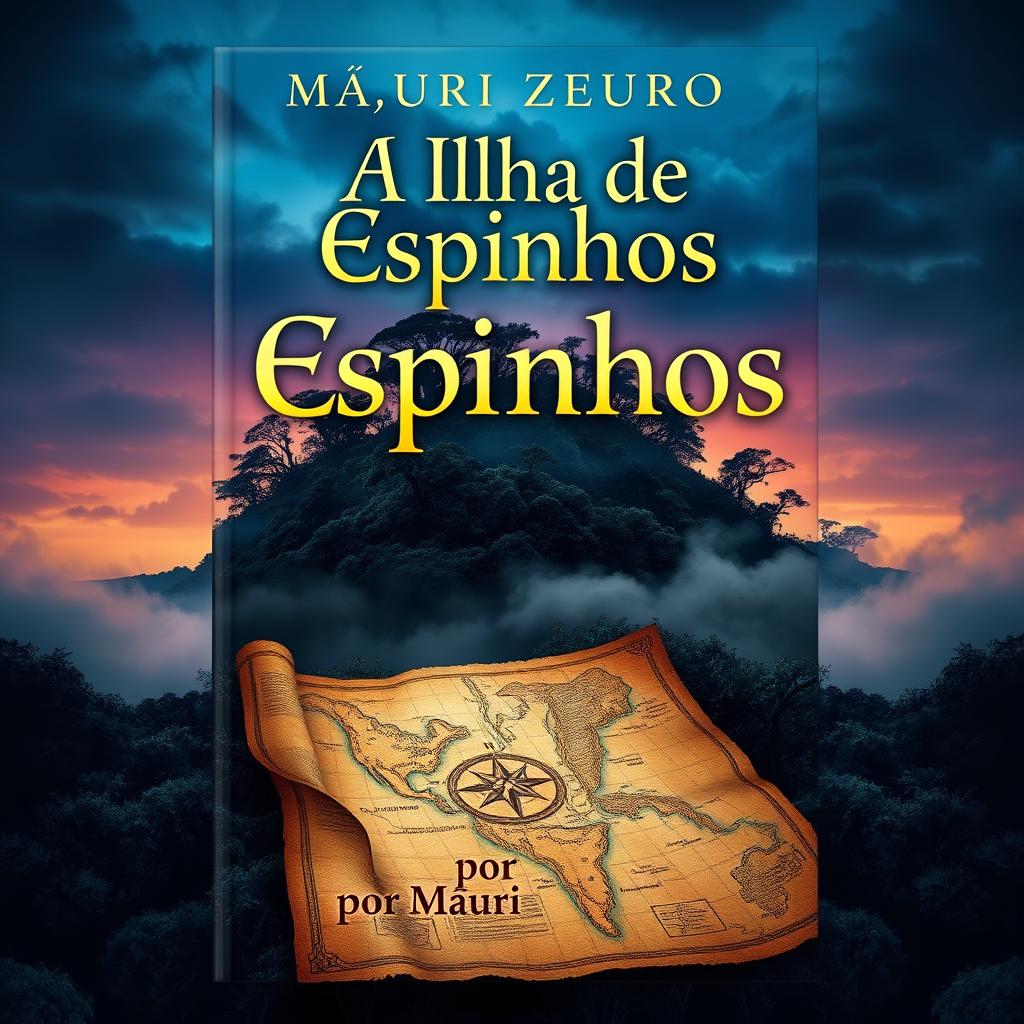 A visually striking book cover design for 'A Ilha de Espinhos' by Màuri Zeurgo