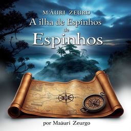 A visually striking book cover design for 'A Ilha de Espinhos' by Màuri Zeurgo