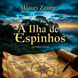 A visually striking book cover design for 'A Ilha de Espinhos' by Màuri Zeurgo
