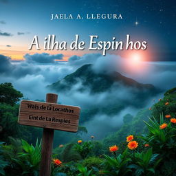A visually engaging book cover design for 'A Ilha de Espinhos'