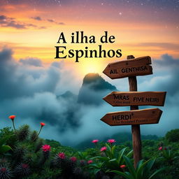 A visually engaging book cover design for 'A Ilha de Espinhos'