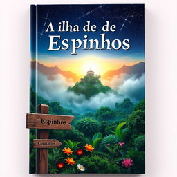 A visually engaging book cover design for 'A Ilha de Espinhos'