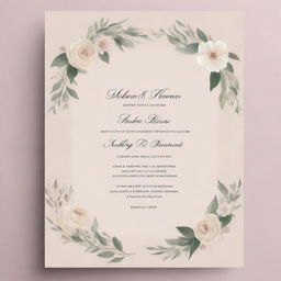 A classy and elegant design for a wedding invitation card template, featuring subtle romantic elements such as flowers, doves, or rings, with ample blank space for bespoke text.