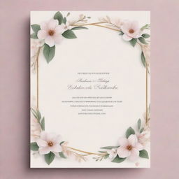 A classy and elegant design for a wedding invitation card template, featuring subtle romantic elements such as flowers, doves, or rings, with ample blank space for bespoke text.