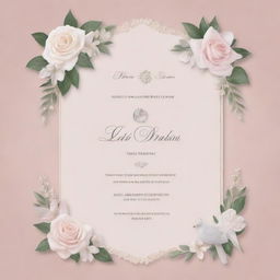 A classy and elegant design for a wedding invitation card template, featuring subtle romantic elements such as flowers, doves, or rings, with ample blank space for bespoke text.