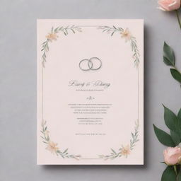 An elegant and unadorned wedding invitation template with no text. Features minimalistic romantic imagery such as blooming flowers or intertwined rings, using soft, pastel tones.