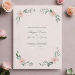 An elegant and unadorned wedding invitation template with no text. Features minimalistic romantic imagery such as blooming flowers or intertwined rings, using soft, pastel tones.