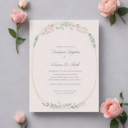 An elegant and unadorned wedding invitation template with no text. Features minimalistic romantic imagery such as blooming flowers or intertwined rings, using soft, pastel tones.