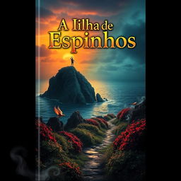 An artistic book cover design for 'A Ilha de Espinhos'