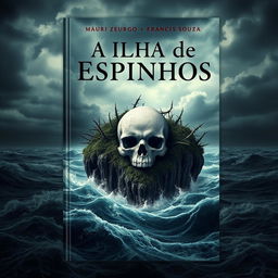 A captivating book cover design for 'A Ilha de Espinhos' by Màuri Zeurgo and Francis Souza