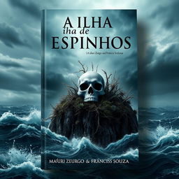 A captivating book cover design for 'A Ilha de Espinhos' by Màuri Zeurgo and Francis Souza
