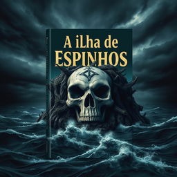 A striking book cover design for 'A Ilha de Espinhos'
