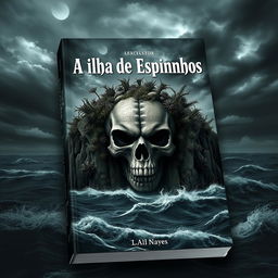 A striking book cover design for 'A Ilha de Espinhos'