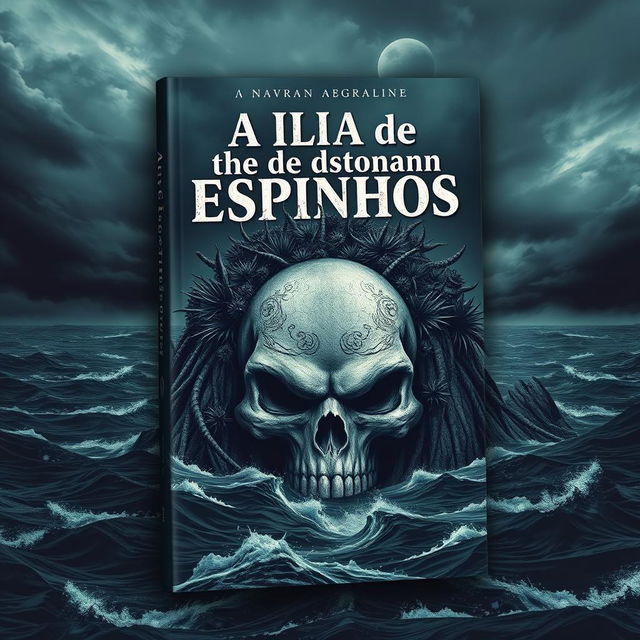 A striking book cover design for 'A Ilha de Espinhos'