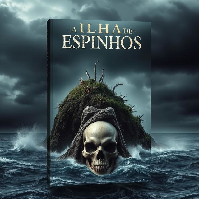 A captivating book cover design for 'A Ilha de Espinhos'