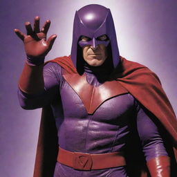 An image of Magneto, master of magnetism, in his flamboyant purple and red costume, wielding his immense powers with an intense expression.