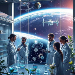 A futuristic scene symbolizing the ultimate fate of science, showcasing advanced technology and human innovation