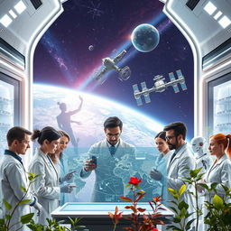 A futuristic scene symbolizing the ultimate fate of science, showcasing advanced technology and human innovation