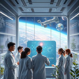 A futuristic scene symbolizing the ultimate fate of science, showcasing advanced technology and human innovation