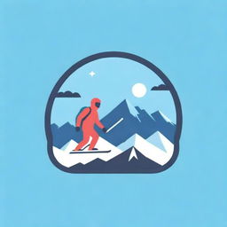 Create a vibrant and engaging ski-themed logo. Incorporate elements such as mountains, snowflakes, and ski equipment.