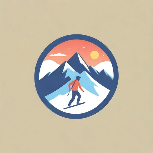 Create a vibrant and engaging ski-themed logo. Incorporate elements such as mountains, snowflakes, and ski equipment.