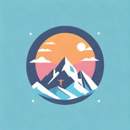 Create a vibrant and engaging ski-themed logo. Incorporate elements such as mountains, snowflakes, and ski equipment.