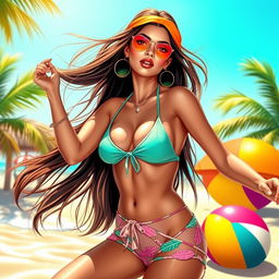 A captivating art piece featuring a sexy girl in a vibrant, dynamic pose