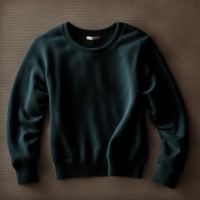 Luxurious cashmere sweatshirt in an editorial product photograph with detailed texture and folds, featuring a minimalist pickle logo in the corner. Captured with a 200mm lens and presented in 32k resolution.