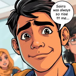 A close-up comic-style illustration capturing Ahmed's face in detail