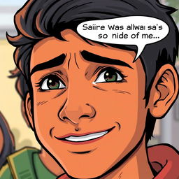 A close-up comic-style illustration capturing Ahmed's face in detail