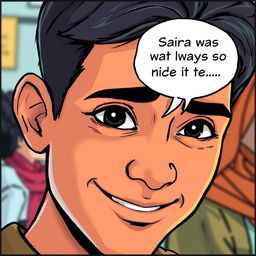 A close-up comic-style illustration capturing Ahmed's face in detail