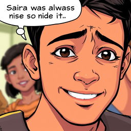 A close-up comic-style illustration capturing Ahmed's face in detail