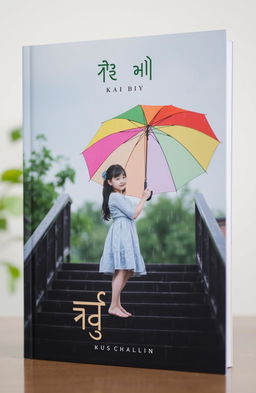 A book cover titled 'මායා රූ' featuring a girl on a rainy day, gracefully standing on the stairs