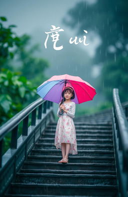 A book cover titled 'මායා රූ' featuring a girl on a rainy day, gracefully standing on the stairs