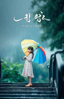 A book cover titled 'මායා රූ' featuring a girl on a rainy day, gracefully standing on the stairs