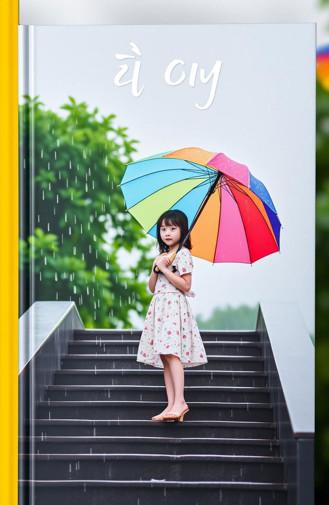 A book cover titled 'මායා රූ' featuring a girl on a rainy day, gracefully standing on the stairs