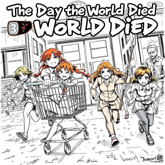 A manga cover titled 'The Day the World Died', illustrating an intense action horror scene