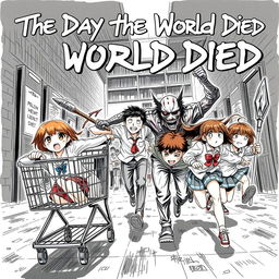A gripping manga cover titled 'The Day the World Died', showcasing an intense action horror scene