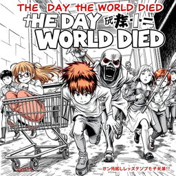 A gripping manga cover titled 'The Day the World Died', showcasing an intense action horror scene