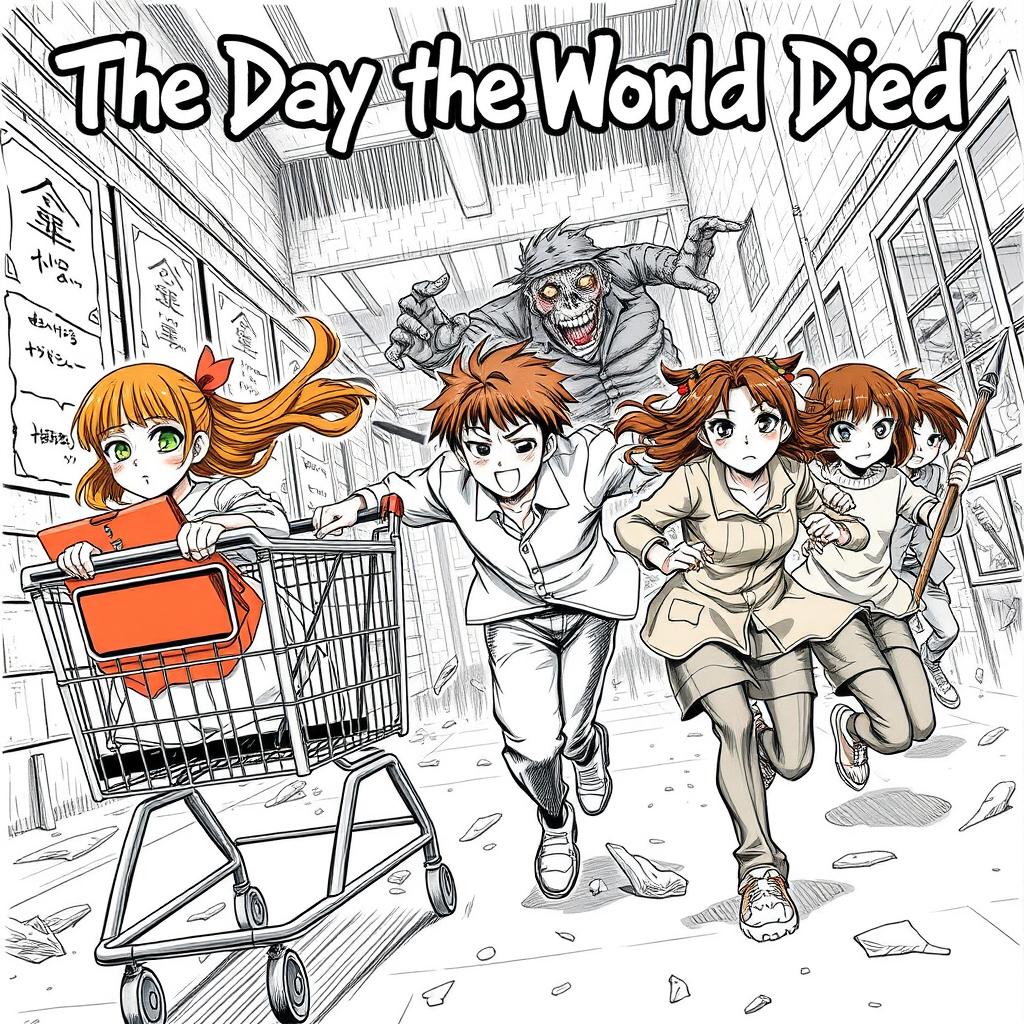 A gripping manga cover titled 'The Day the World Died', showcasing an intense action horror scene