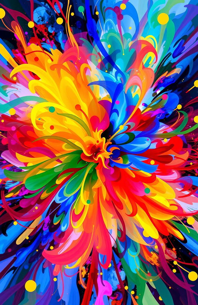 A vibrant, abstract representation of chromakopia, featuring an explosion of colors blending seamlessly into each other