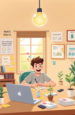 Illustration of a creative brainstorming scene in a cozy home office