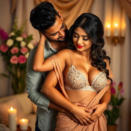 A romantic scene featuring a sexy married couple in an intimate and affectionate pose