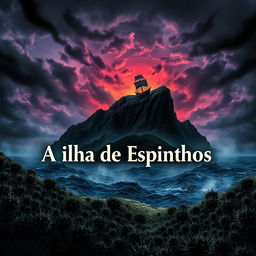 A striking and evocative book cover for 'A Ilha de Espinhos'